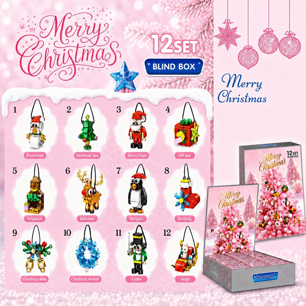 12-Tage-Weihnachts-Countdown mit Mini-Anhängern, Blind-Box-Set aus Bausteinen