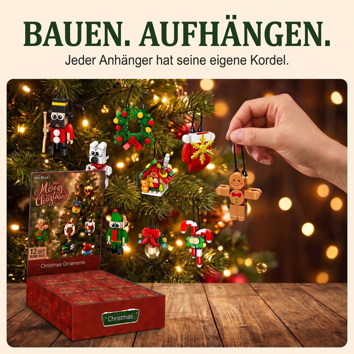 12-Tage-Weihnachts-Countdown mit Mini-Anhängern, Blind-Box-Set aus Bausteinen