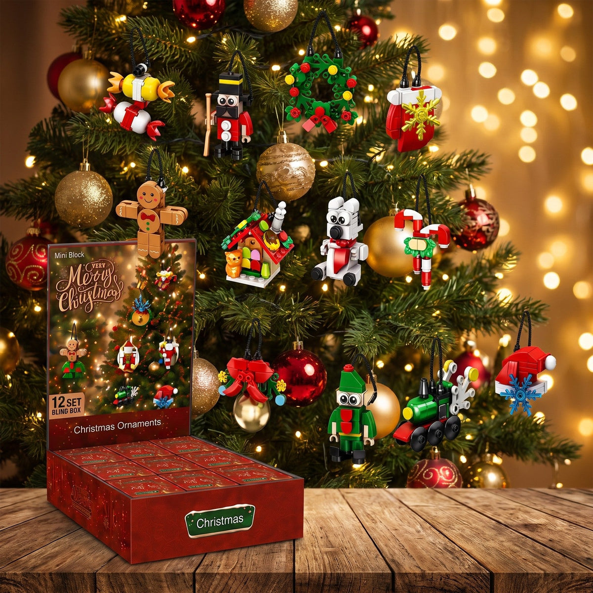 12-Tage-Weihnachts-Countdown mit Mini-Anhängern, Blind-Box-Set aus Bausteinen