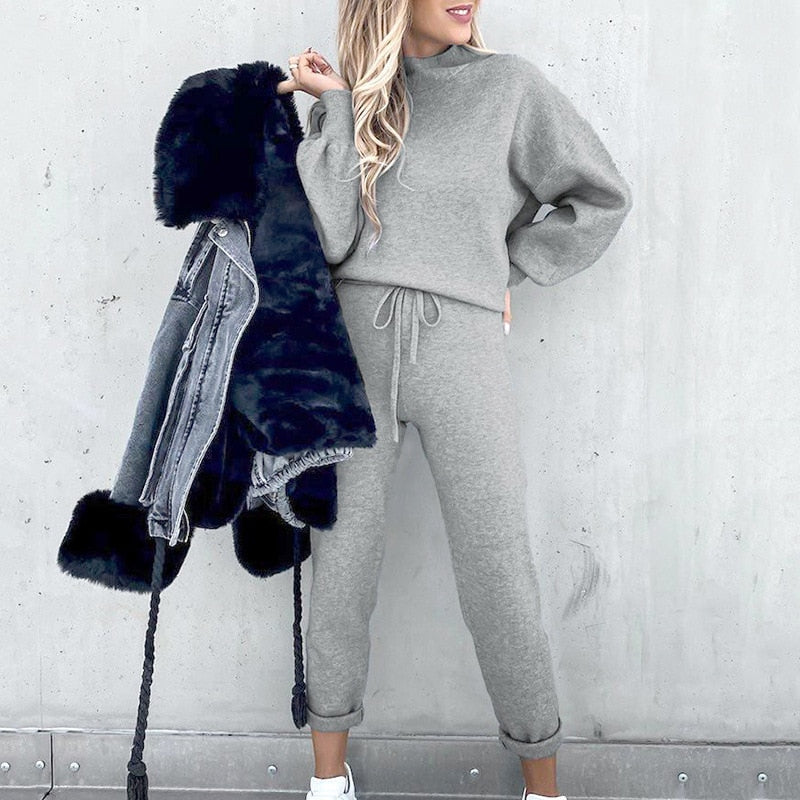 2-Teiliges Damen-Loungewear-Set mit Ballonärmeln und verstellbarer Taille