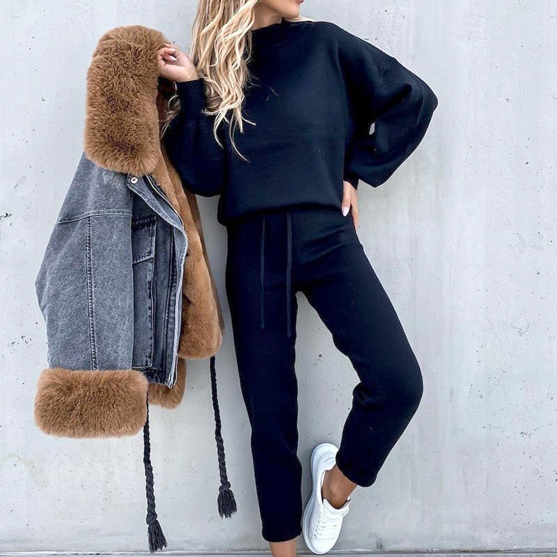 2-Teiliges Damen-Loungewear-Set mit Ballonärmeln und verstellbarer Taille