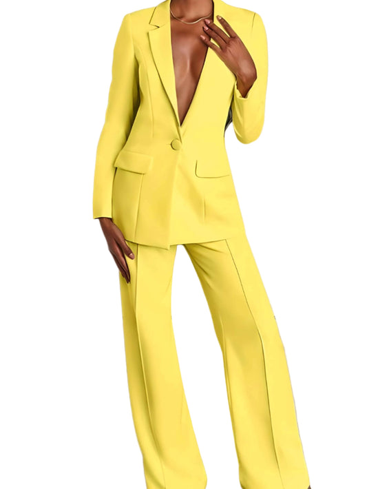 2-Teiliges Set für Damen mit formellem Business-Blazer und Hose mit weitem Bein