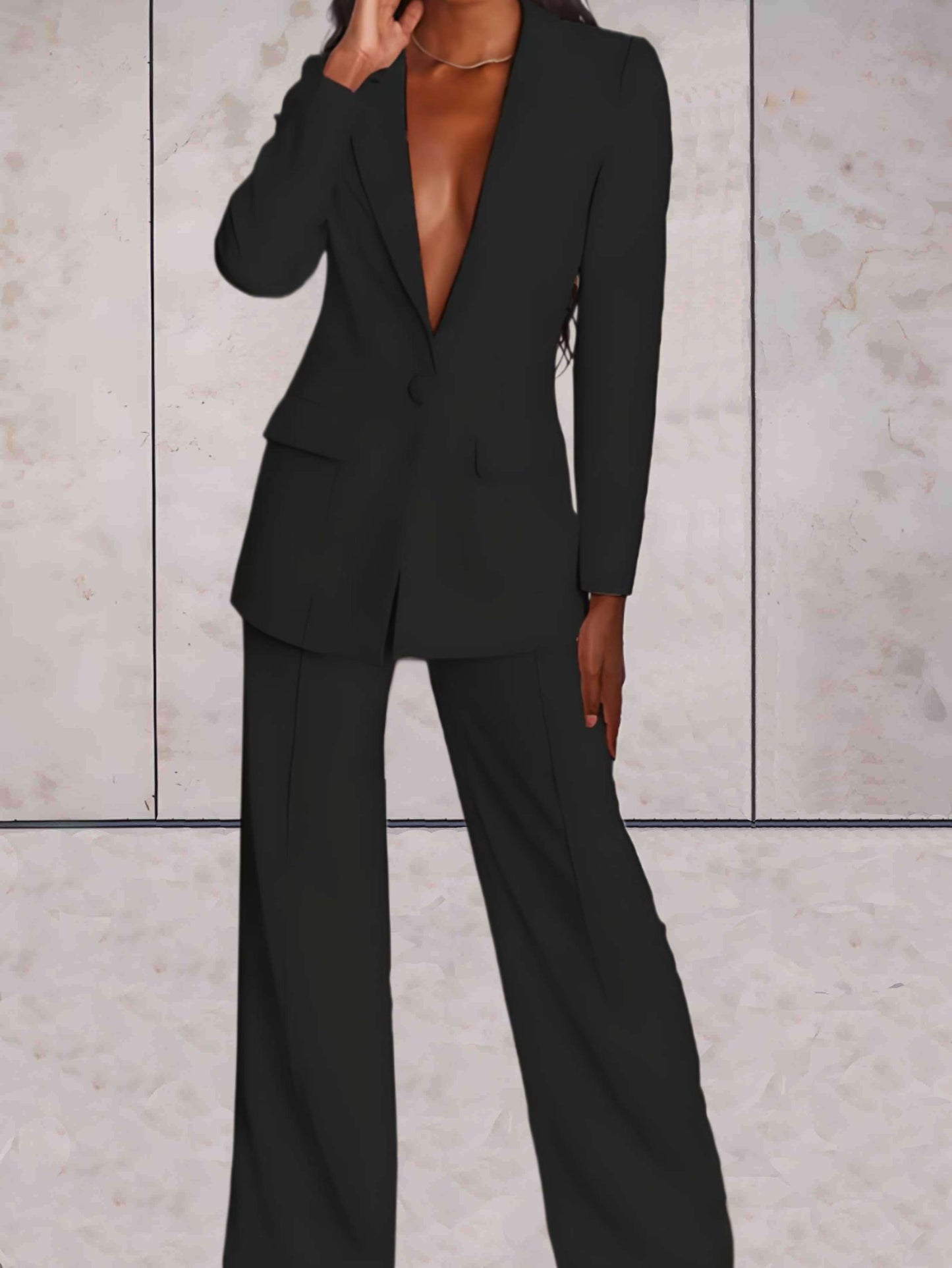 2-Teiliges Set für Damen mit formellem Business-Blazer und Hose mit weitem Bein