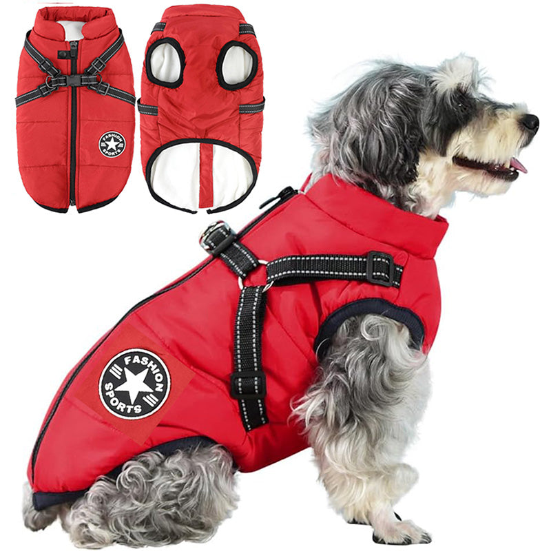 3-In-1-Winterjacke für Hunde – Warm, wasserdicht, winddicht mit integriertem Geschirr