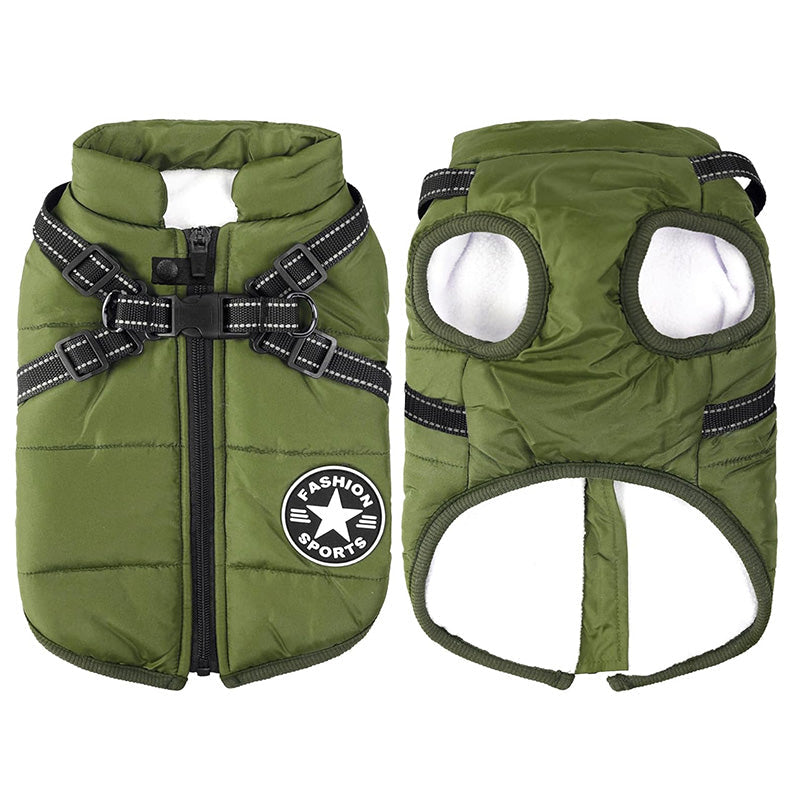 3-In-1-Winterjacke für Hunde – Warm, wasserdicht, winddicht mit integriertem Geschirr