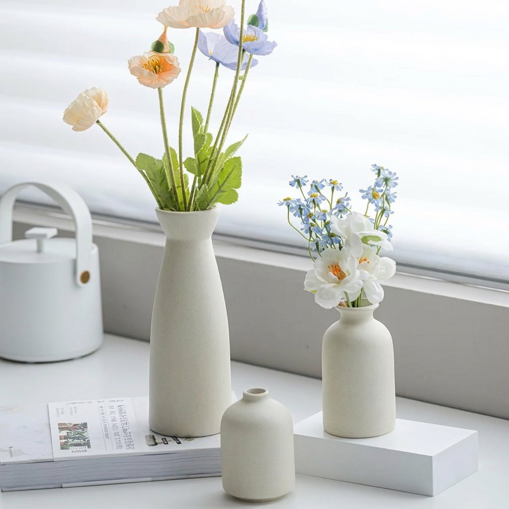 3-teiliges Keramikvasen-Set im erdigen Stil