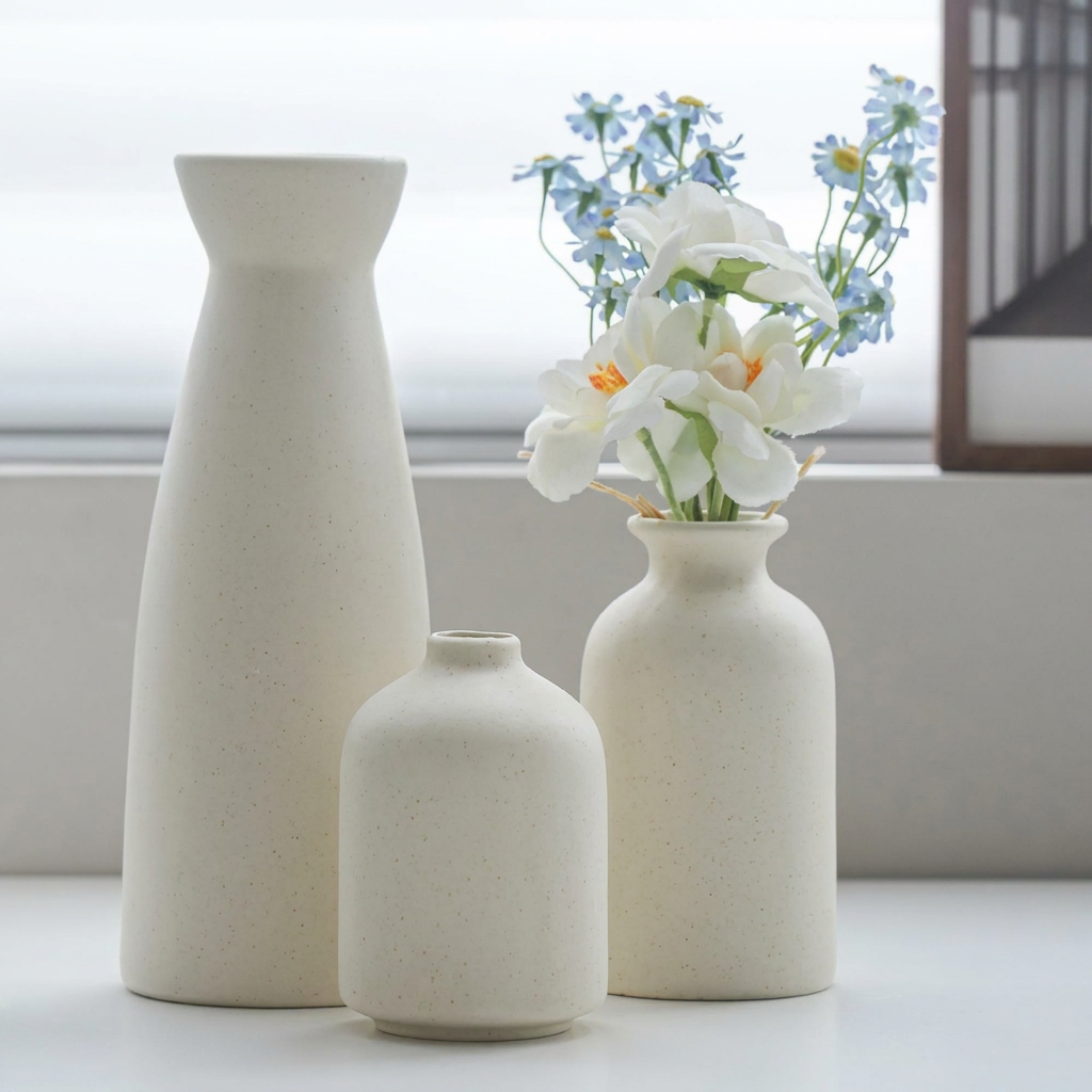3-teiliges Keramikvasen-Set im erdigen Stil