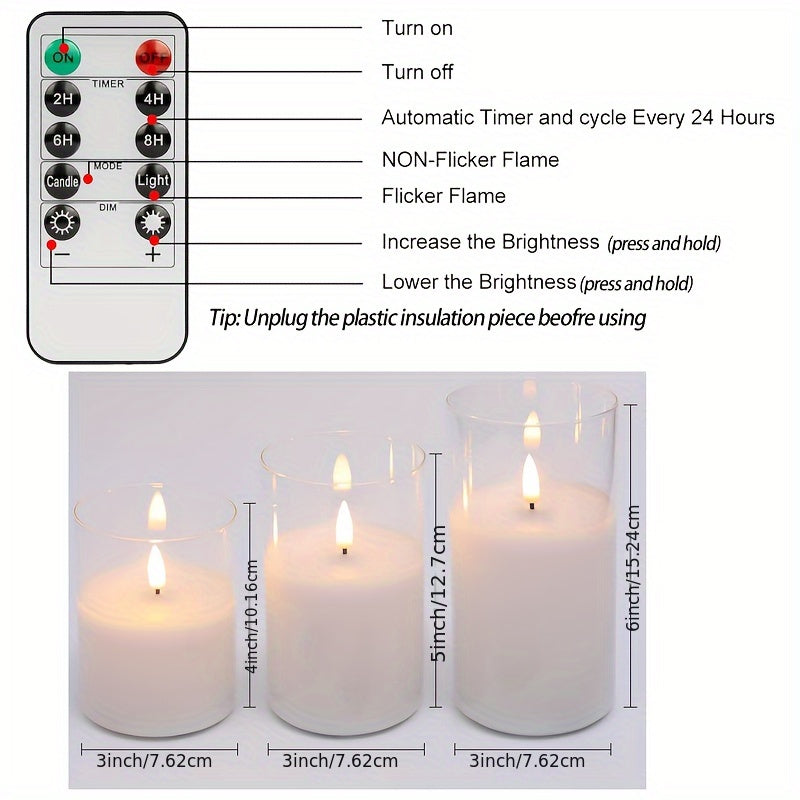 3-teiliges LED-Kerzenset mit Fernbedienung – ideal für Weihnachten, Hochzeiten & Geburtstage