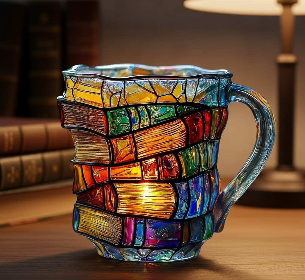 3D-Glastasse im Buch-Design als literarisches Geschenk