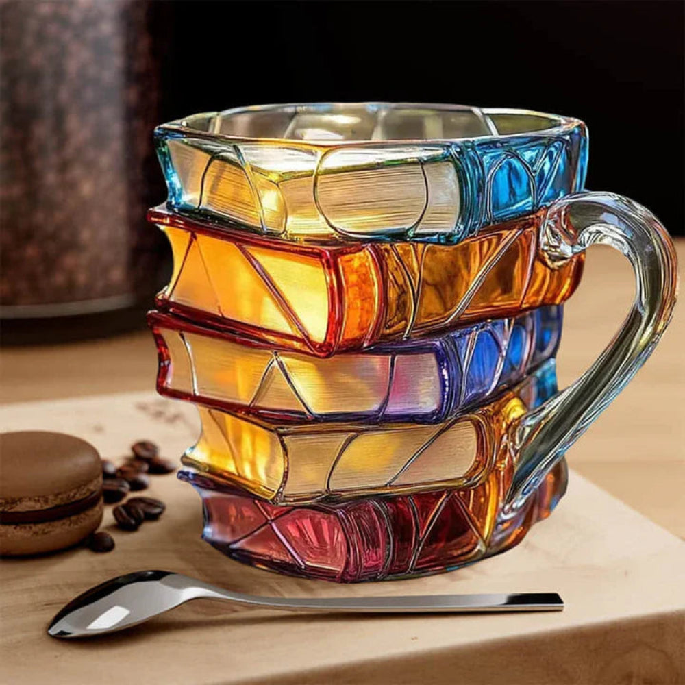 3D-Glastasse im Buch-Design als literarisches Geschenk