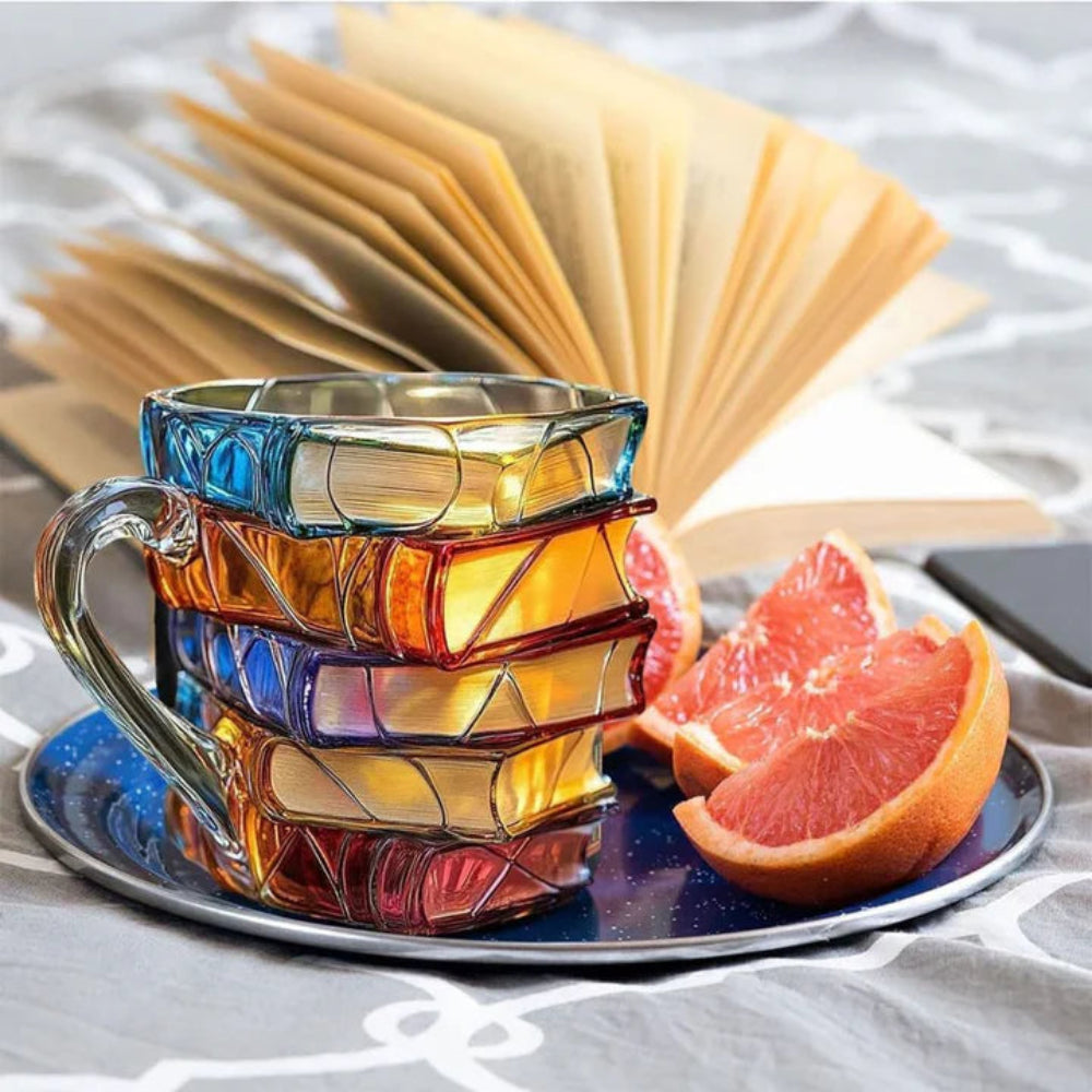 3D-Glastasse im Buch-Design als literarisches Geschenk