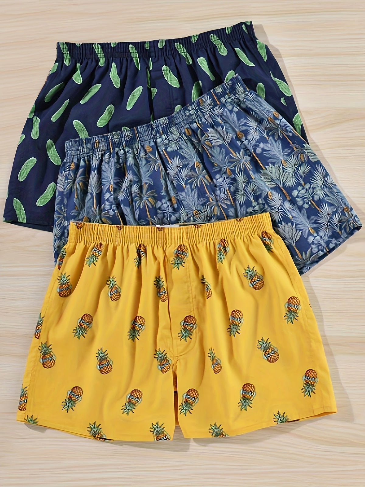 3er-Pack Herren-Boxershorts aus 100 % Baumwolle mit modernem Pflanzenmuster
