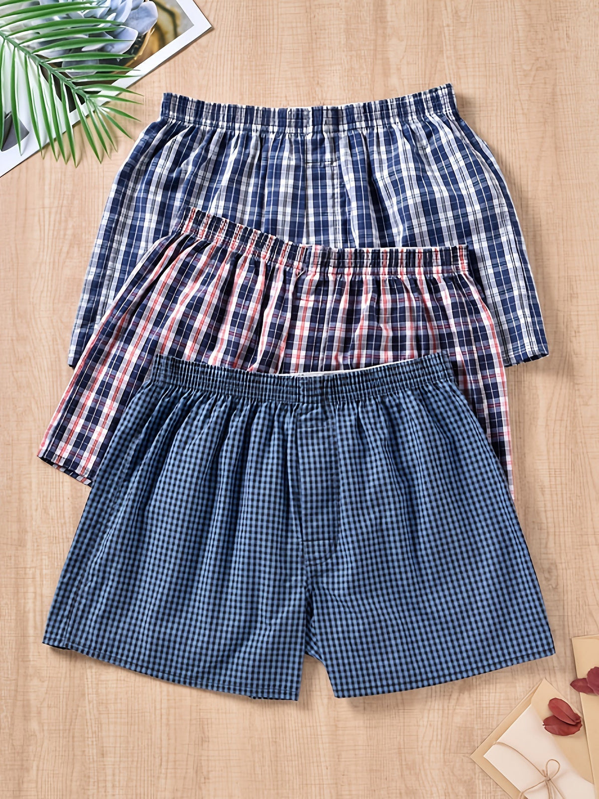 3er-Pack Herren-Boxershorts aus 100 % Baumwolle mit modernem Pflanzenmuster