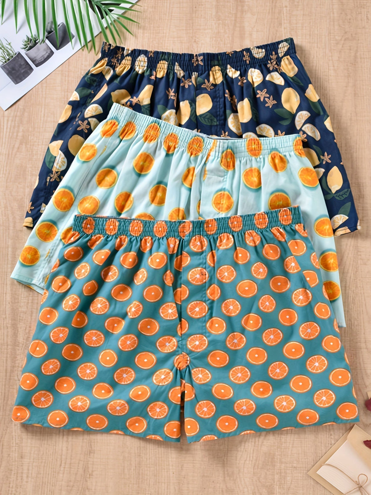 3er-Pack Herren-Boxershorts aus 100 % Baumwolle mit modernem Pflanzenmuster