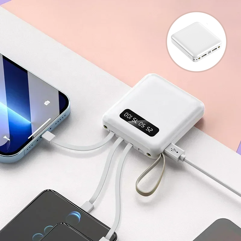 4-In-1-Powerbank - USB-C-Schnellladung - 10000 & 20000 mAh - Schwarz, Weiß & Lila