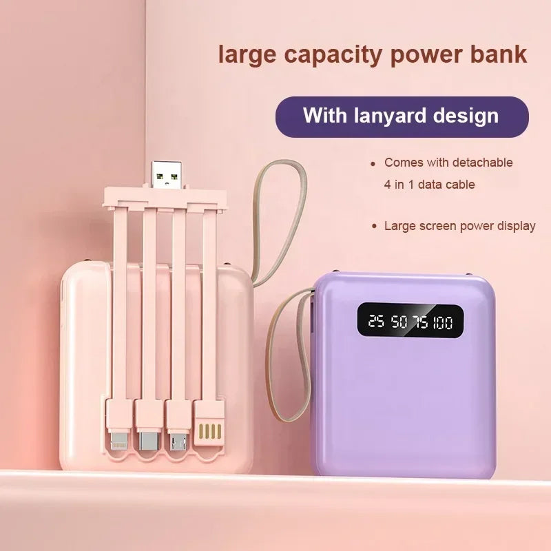 4-In-1-Powerbank - USB-C-Schnellladung - 10000 & 20000 mAh - Schwarz, Weiß & Lila