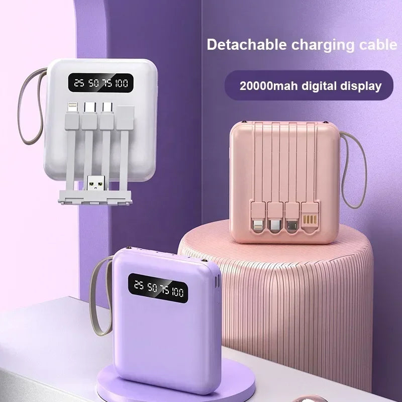 4-In-1-Powerbank - USB-C-Schnellladung - 10000 & 20000 mAh - Schwarz, Weiß & Lila