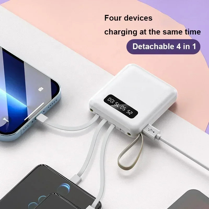 4-In-1-Powerbank - USB-C-Schnellladung - 10000 & 20000 mAh - Schwarz, Weiß & Lila