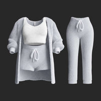 4-Teiliges Plüsch-Strick-Loungewear-Set für Damen