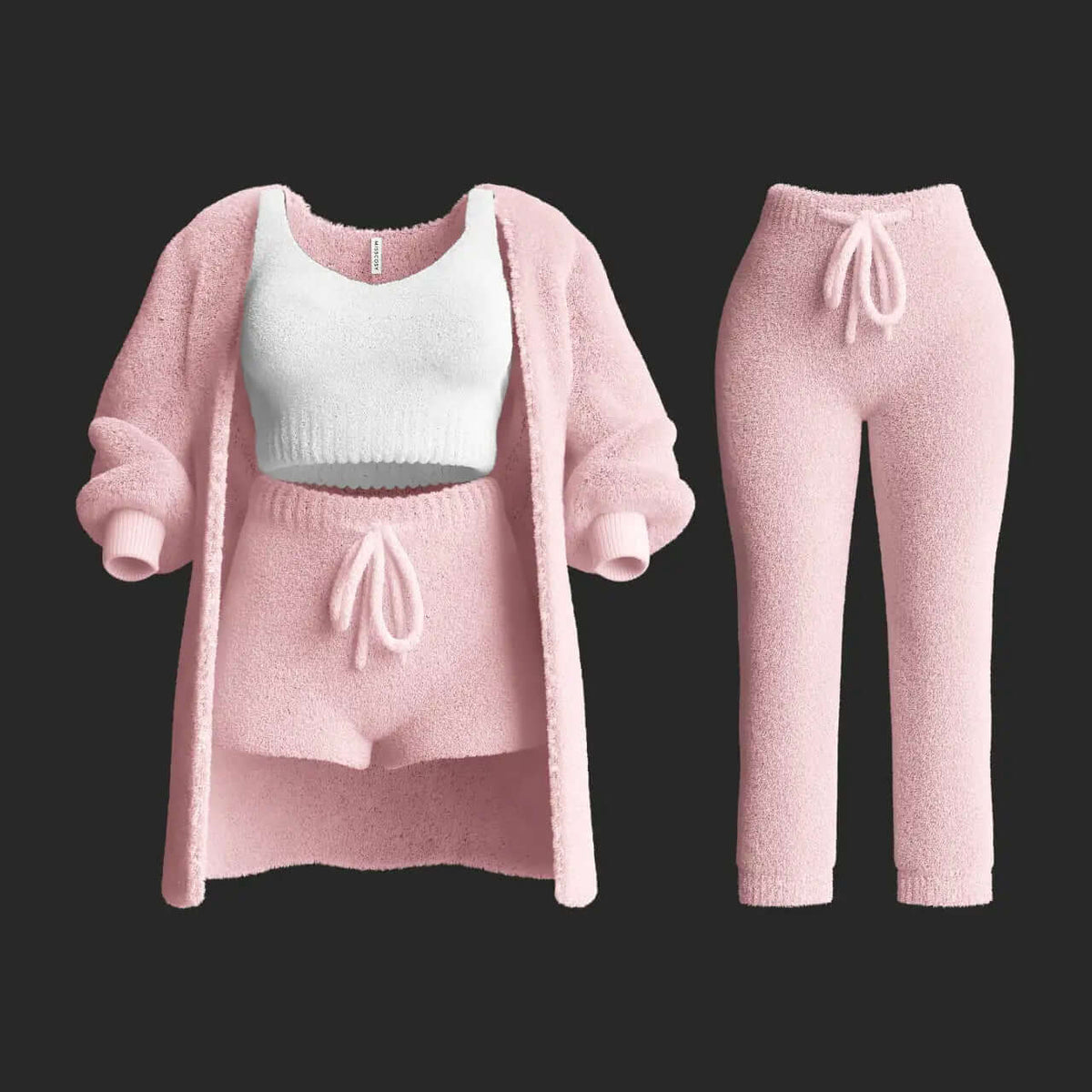 4-Teiliges Plüsch-Strick-Loungewear-Set für Damen