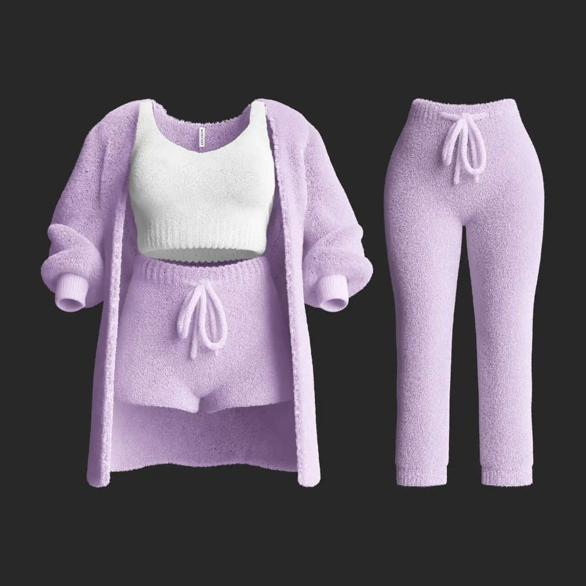 4-Teiliges Plüsch-Strick-Loungewear-Set für Damen
