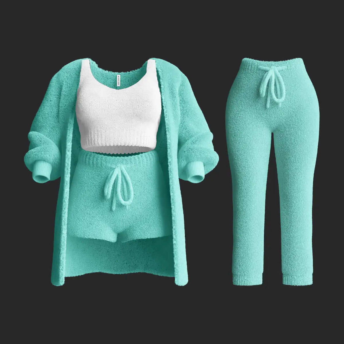 4-Teiliges Plüsch-Strick-Loungewear-Set für Damen