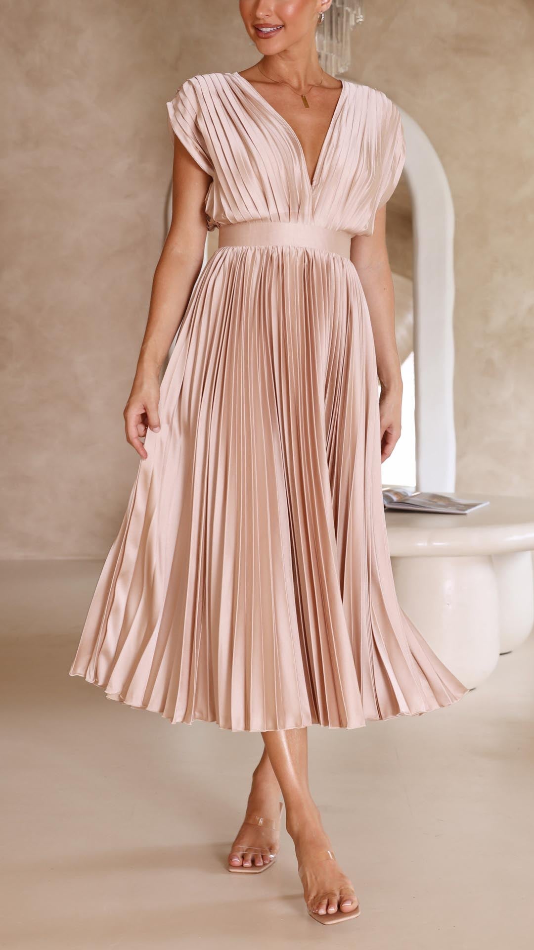 A-Linien-Midikleid für Damen mit V-Ausschnitt