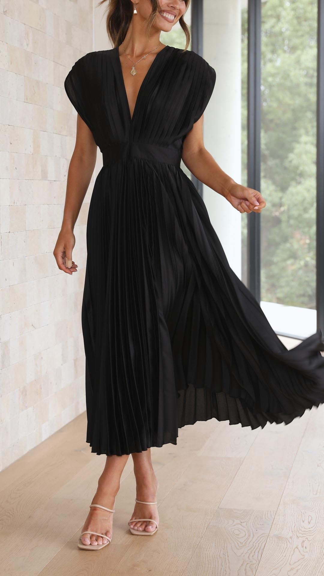A-Linien-Midikleid für Damen mit V-Ausschnitt