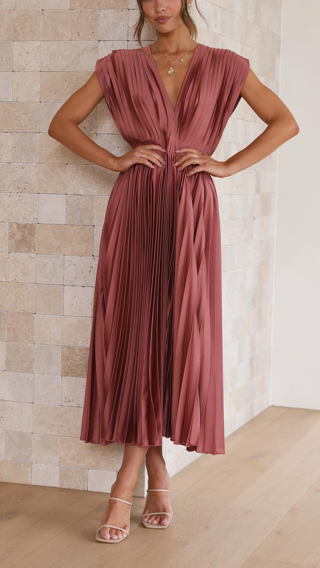 A-Linien-Midikleid für Damen mit V-Ausschnitt