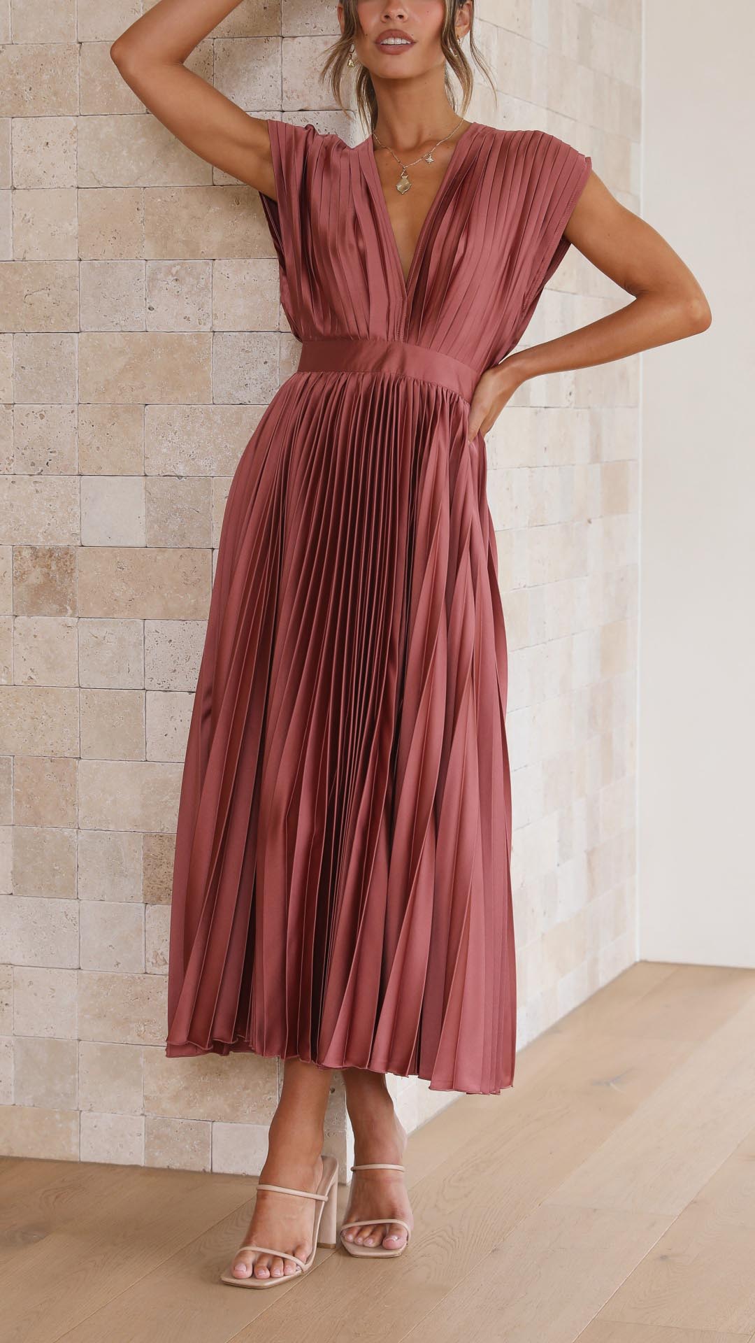 A-Linien-Midikleid für Damen mit V-Ausschnitt
