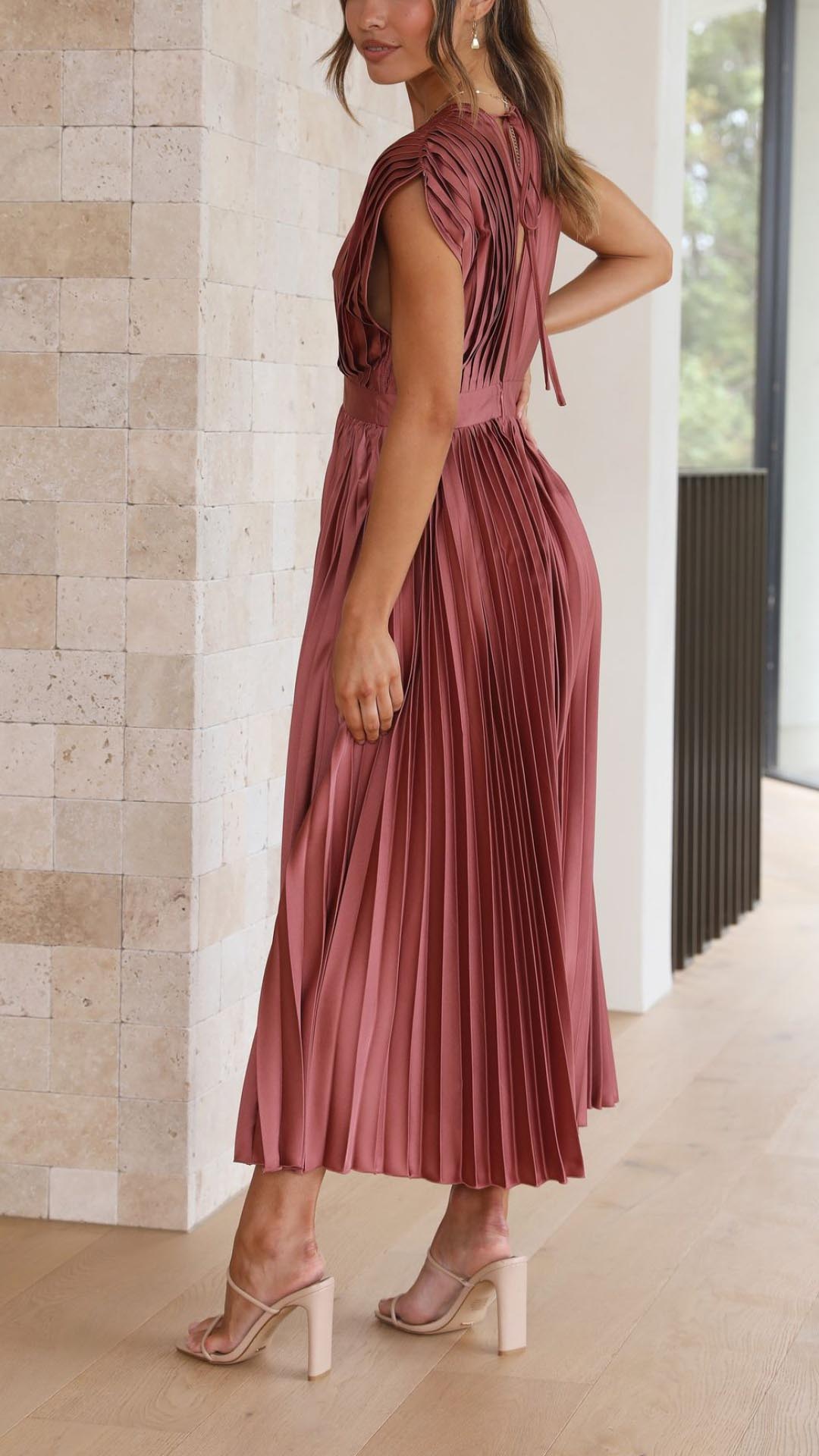 A-Linien-Midikleid für Damen mit V-Ausschnitt