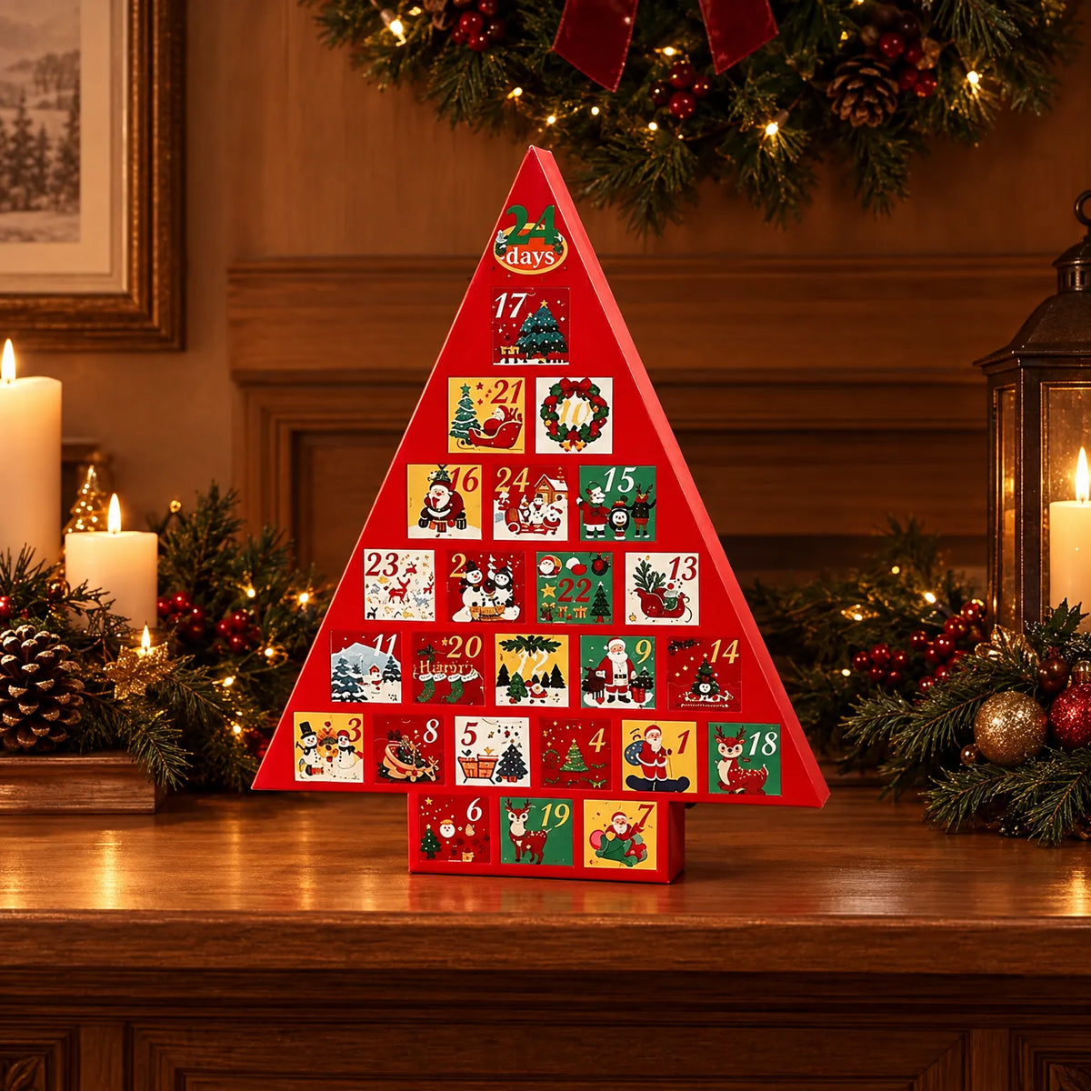 Adventskalender in Tannenbaumform zum Befüllen – freistehender Weihnachtsbaum mit 24 Schubladen, 41 cm hoch, wiederverwendbar