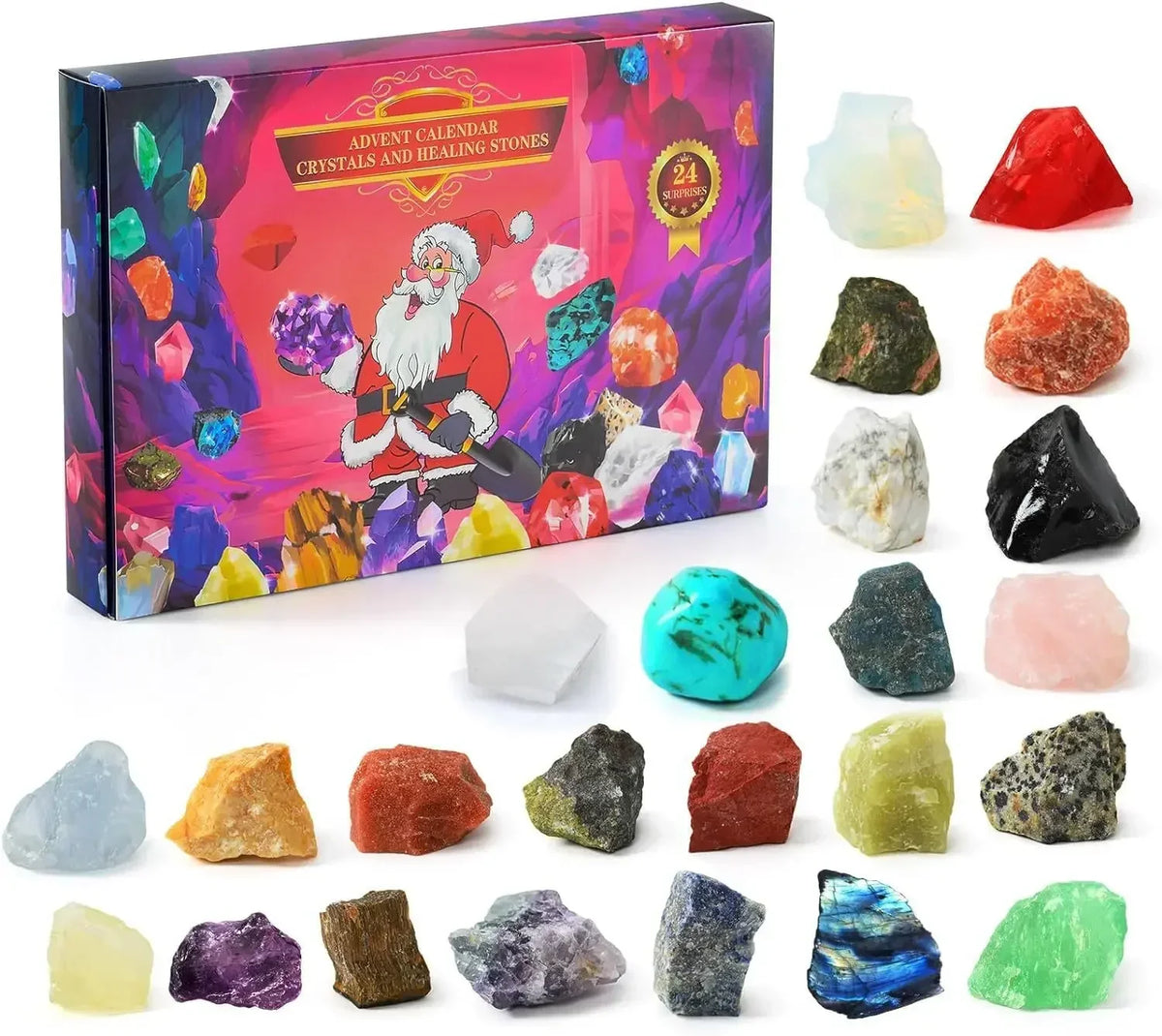 Adventskalender mit 24 natürlichen Kristallschätzen
