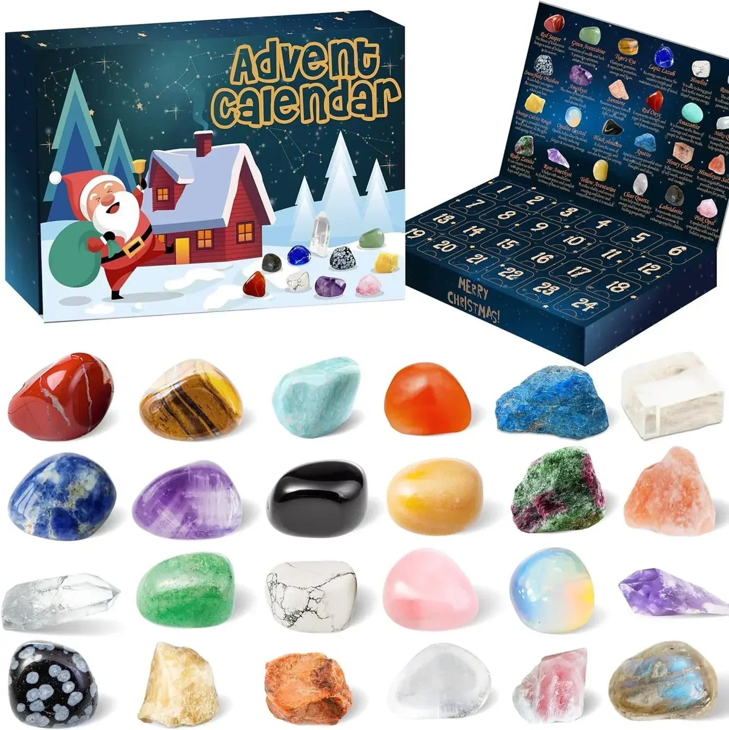 Adventskalender mit 24 natürlichen Kristallschätzen