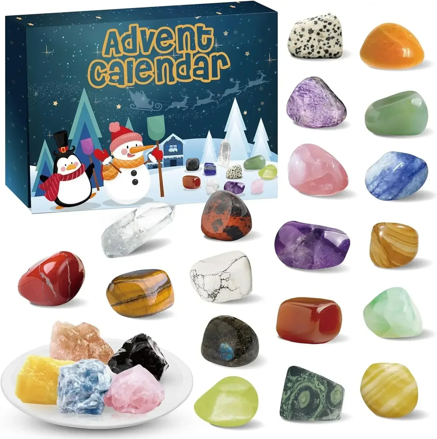 Adventskalender mit 24 natürlichen Kristallschätzen