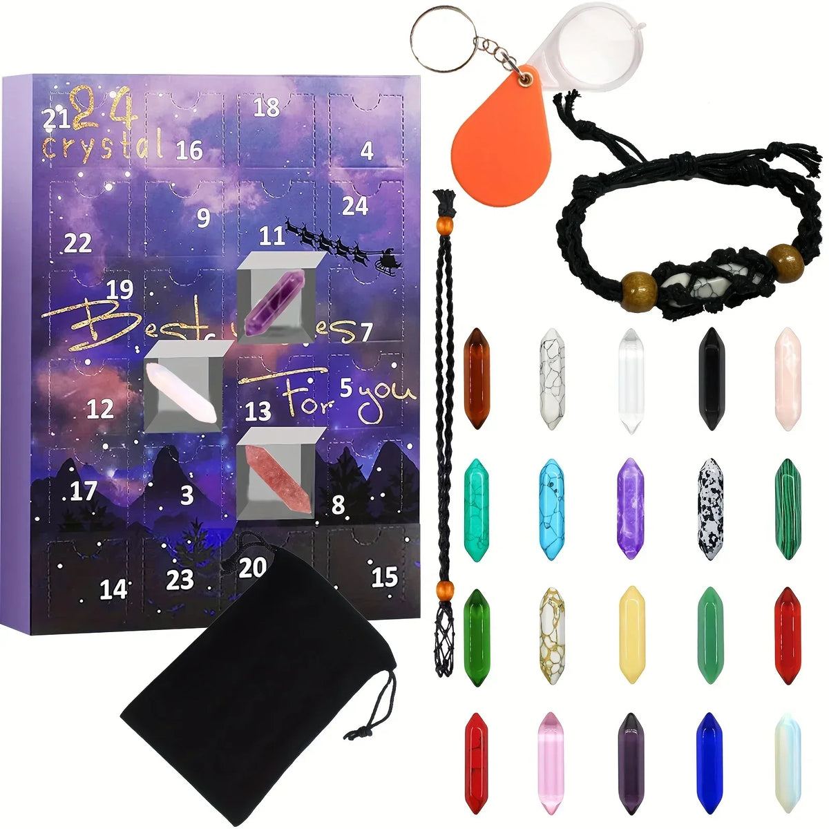 Adventskalender mit 24 natürlichen Kristallschätzen