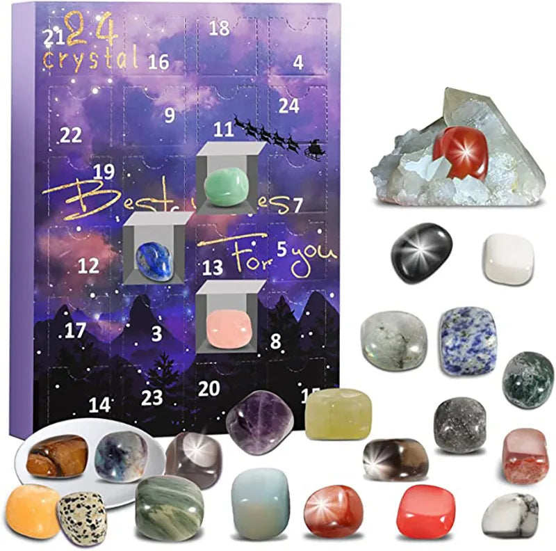 Adventskalender mit 24 natürlichen Kristallschätzen