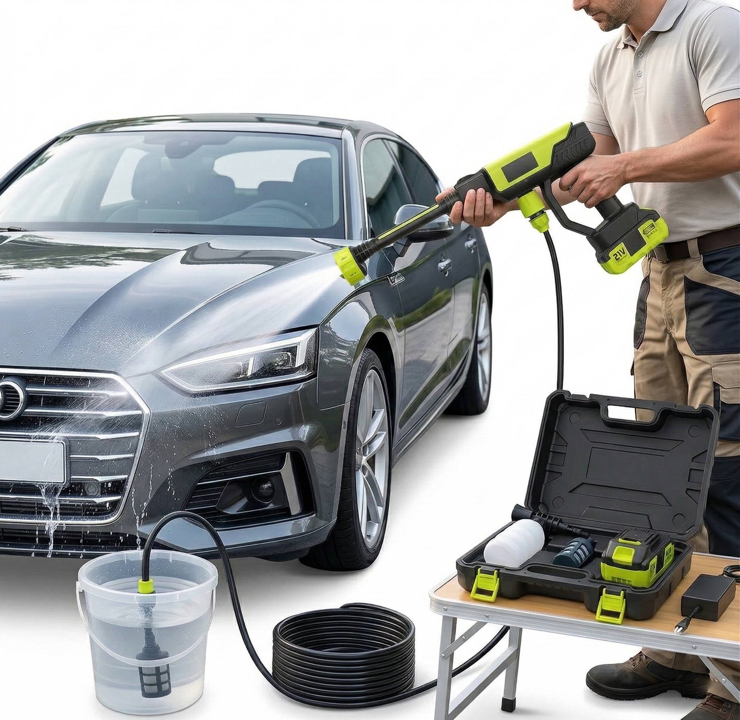 Akku-Hochdruckreiniger für Autowäsche, Hausreinigung und Gartenbewässerung