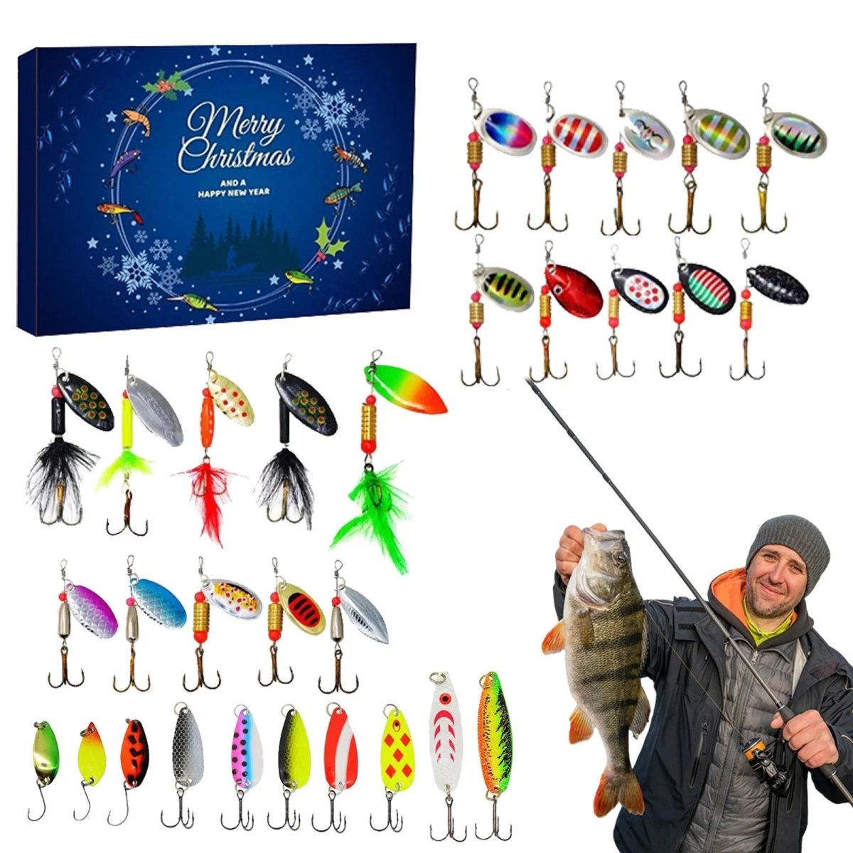 Angel-Adventskalender für 24 Tage mit Premium-Ködern und Zubehör