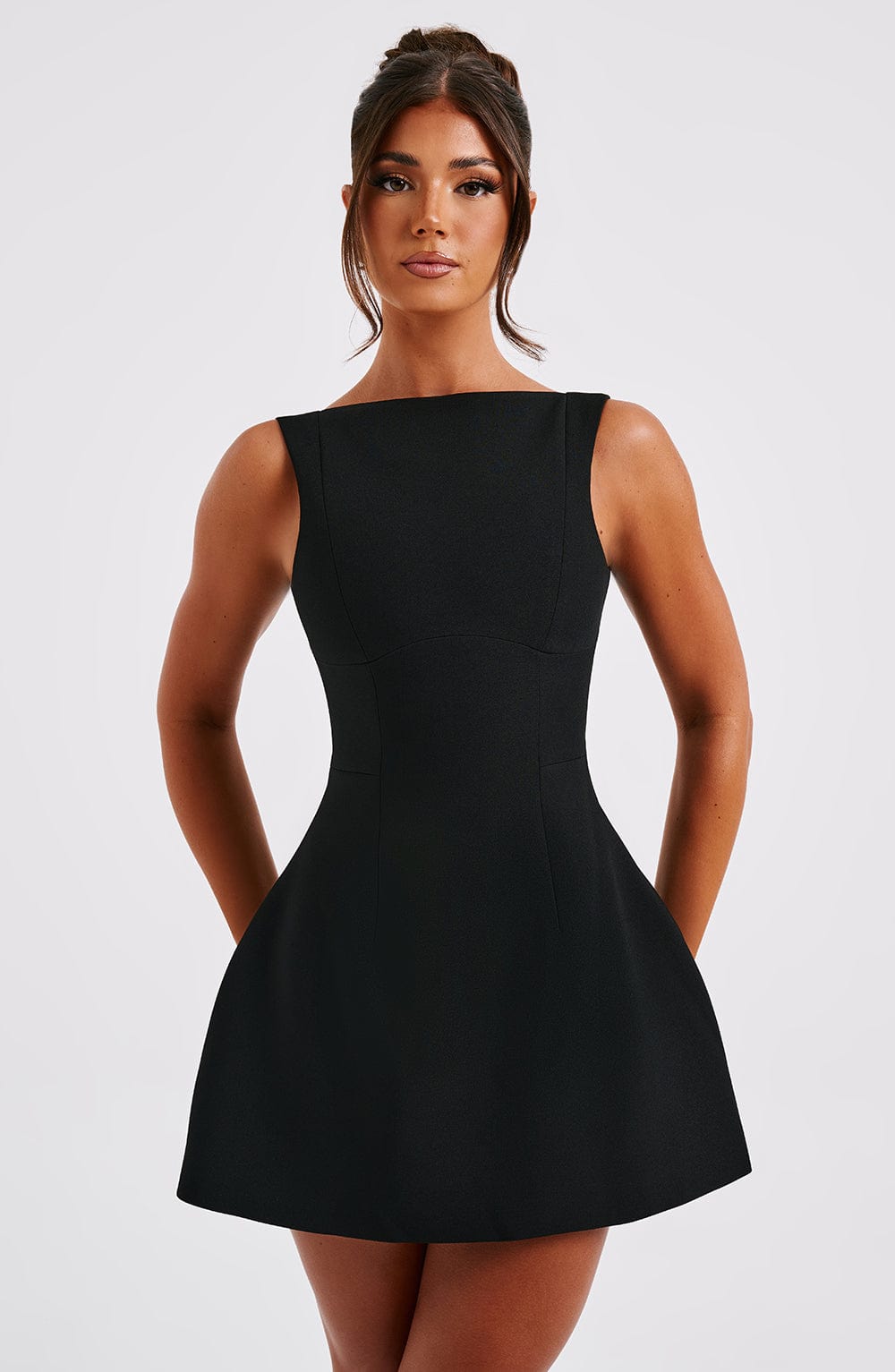Ärmelloses A-Linien-Minikleid für Damen | Strukturiertes, ausgestelltes Skaterkleid