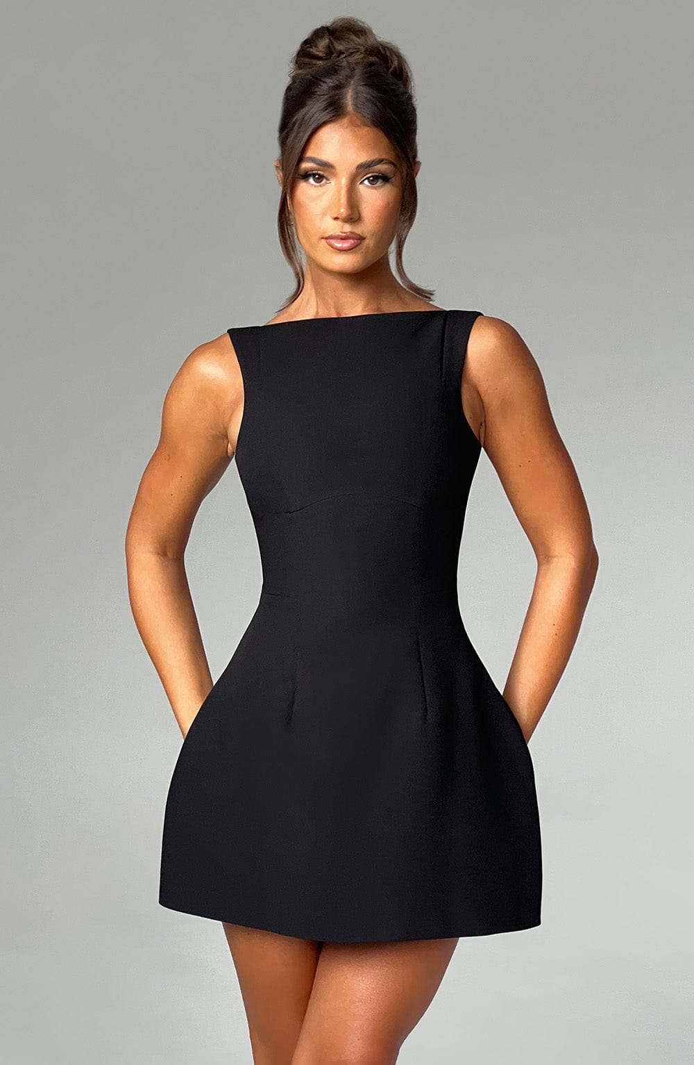 Ärmelloses A-Linien-Minikleid für Damen | Strukturiertes, ausgestelltes Skaterkleid
