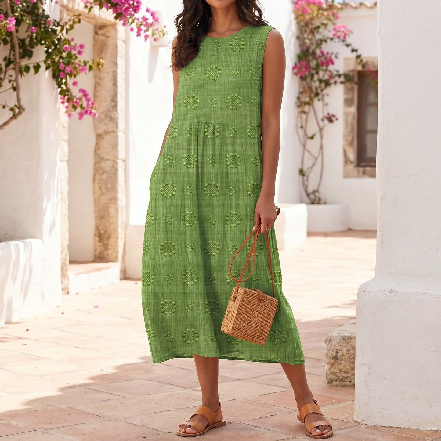Ärmelloses Besticktes Damenkleid | Leichtes Sommer-Maxikleid