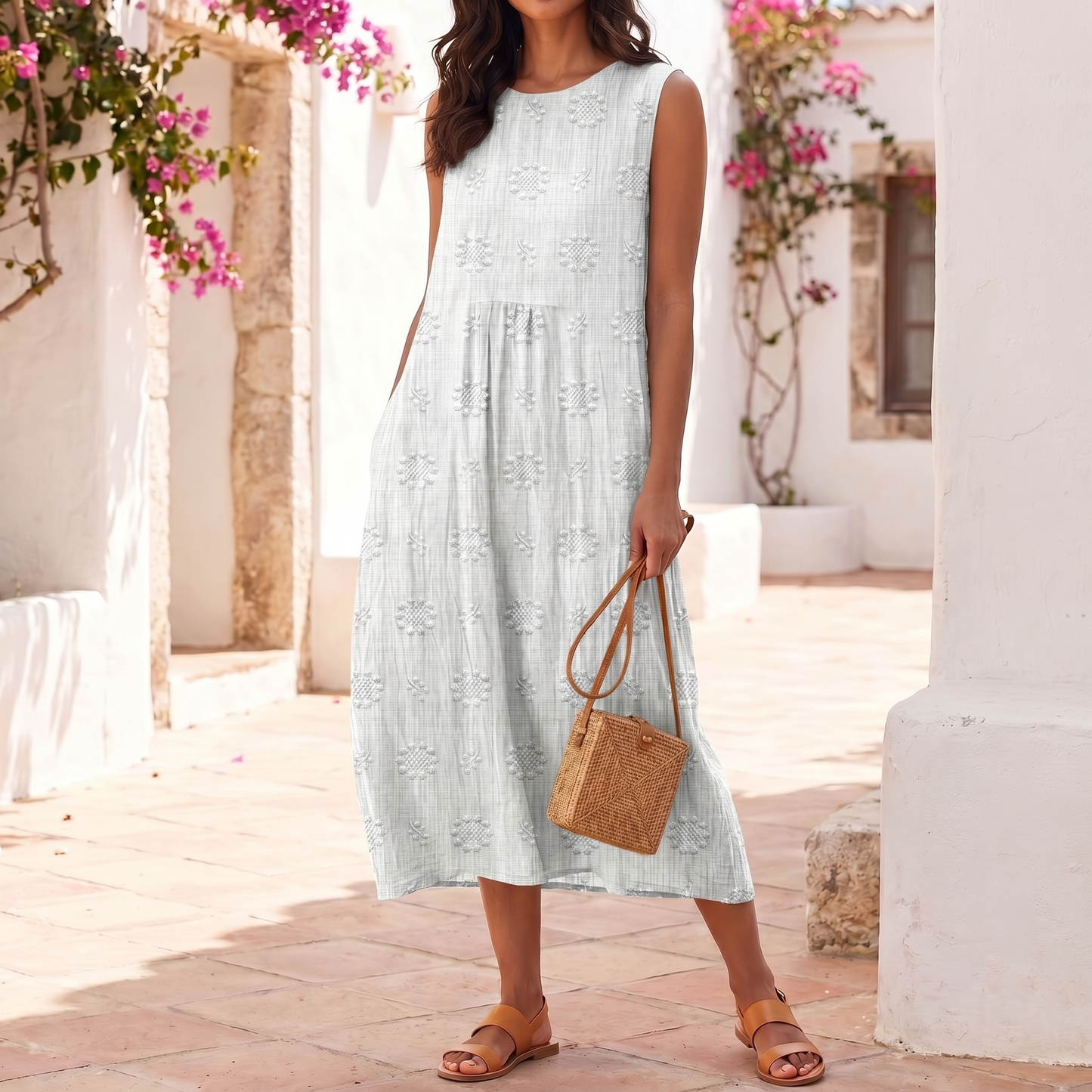 Ärmelloses Besticktes Damenkleid | Leichtes Sommer-Maxikleid