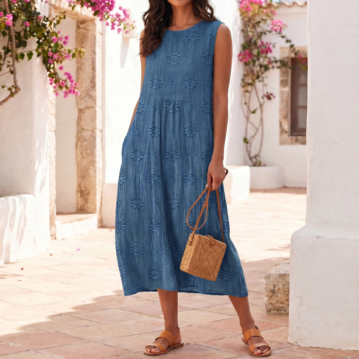 Ärmelloses Besticktes Damenkleid | Leichtes Sommer-Maxikleid
