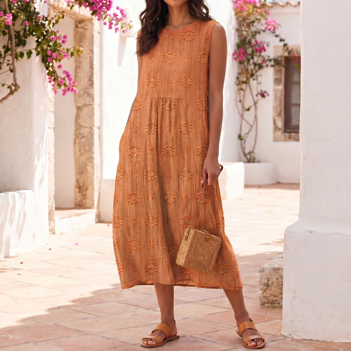 Ärmelloses Besticktes Damenkleid | Leichtes Sommer-Maxikleid