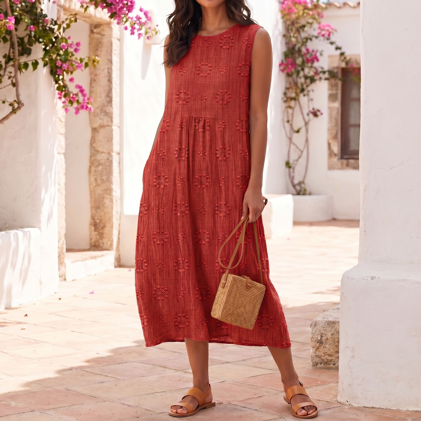 Ärmelloses Besticktes Damenkleid | Leichtes Sommer-Maxikleid