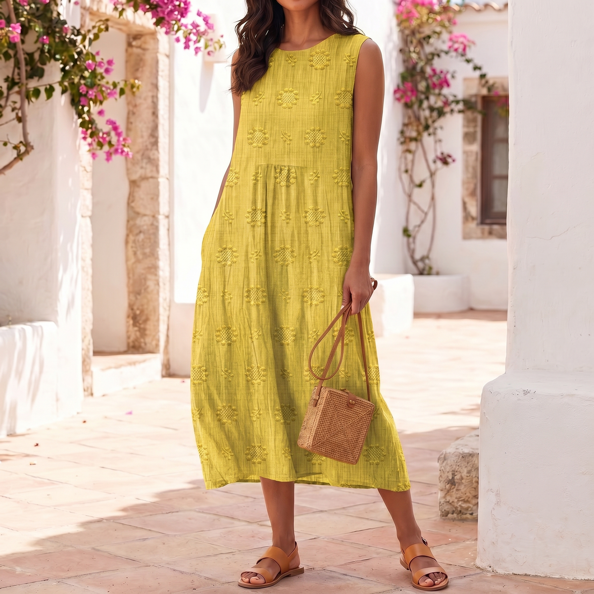 Ärmelloses Besticktes Damenkleid | Leichtes Sommer-Maxikleid