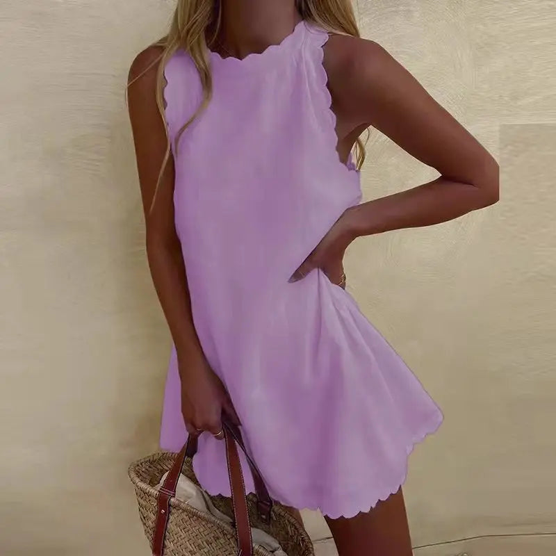 Ärmelloses Damen-Freizeitkleid in Minilänge mit Wellensaum