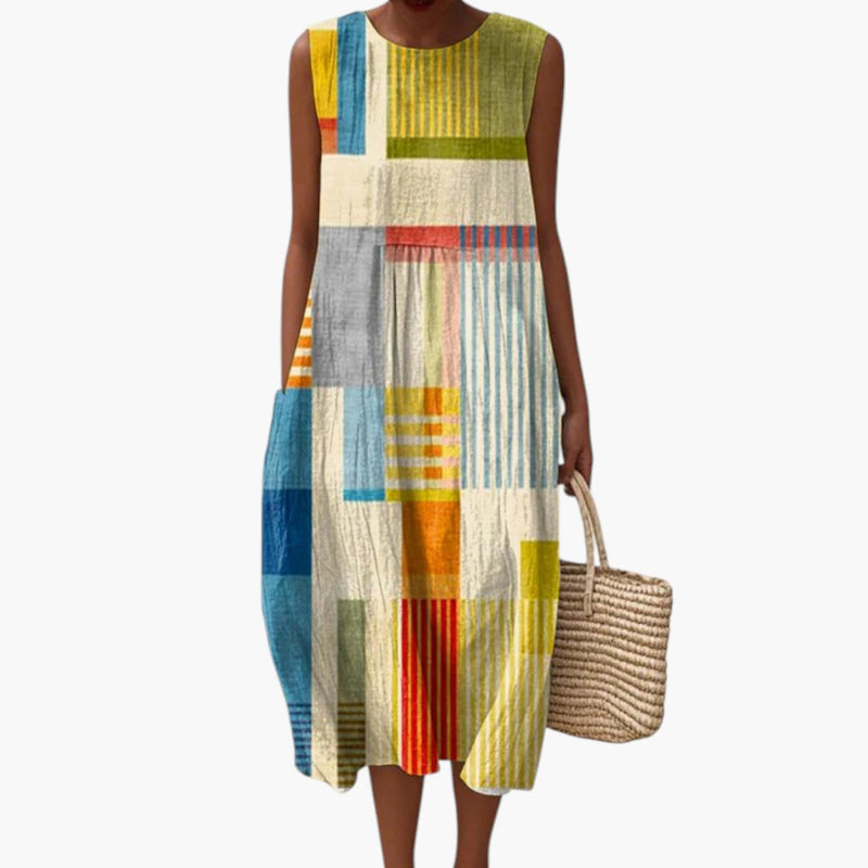 Ärmelloses Damenkleid aus Leinenmischung mit lockerer Passform