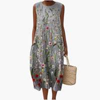 Ärmelloses Damenkleid in lockerer Passform aus Leinenmischgewebe